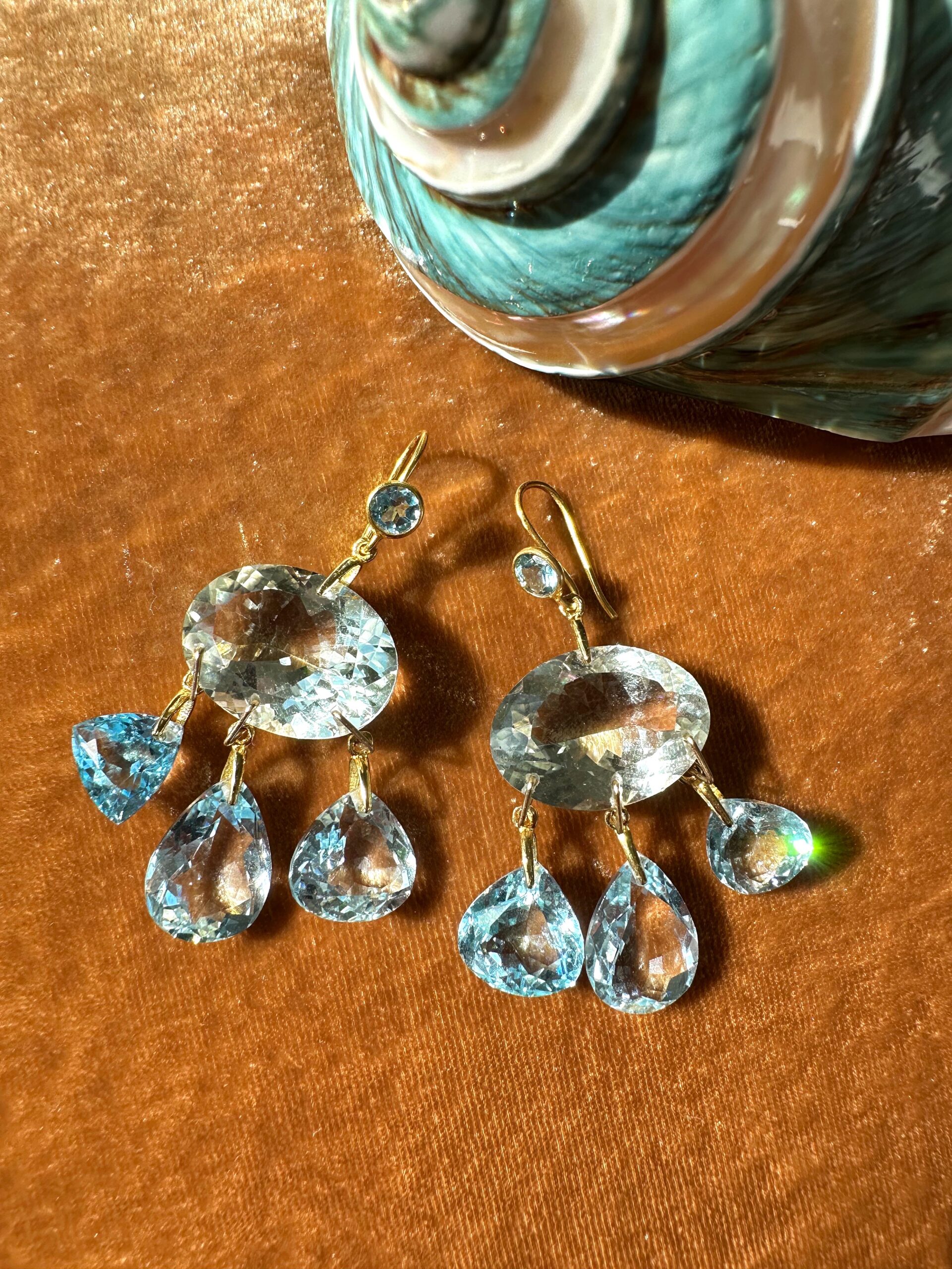 Prasiolite and Swiss blue topaz chandelier earrings - Image 2
