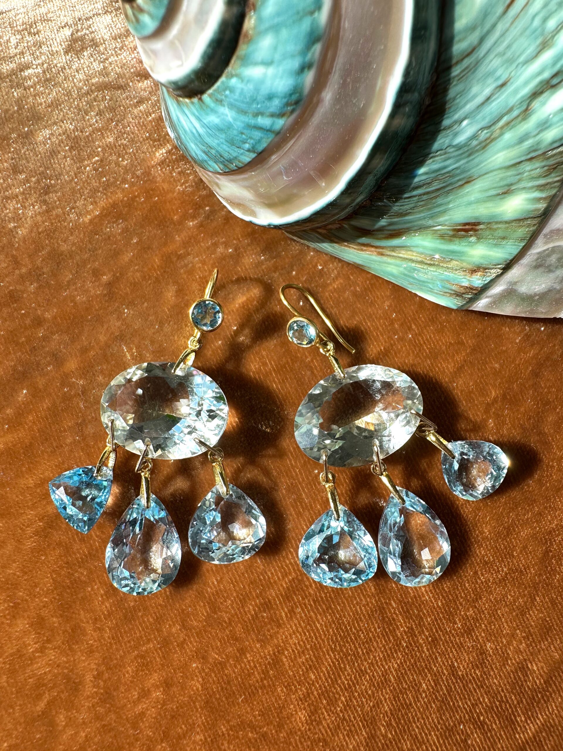 Prasiolite and Swiss blue topaz chandelier earrings - Image 4