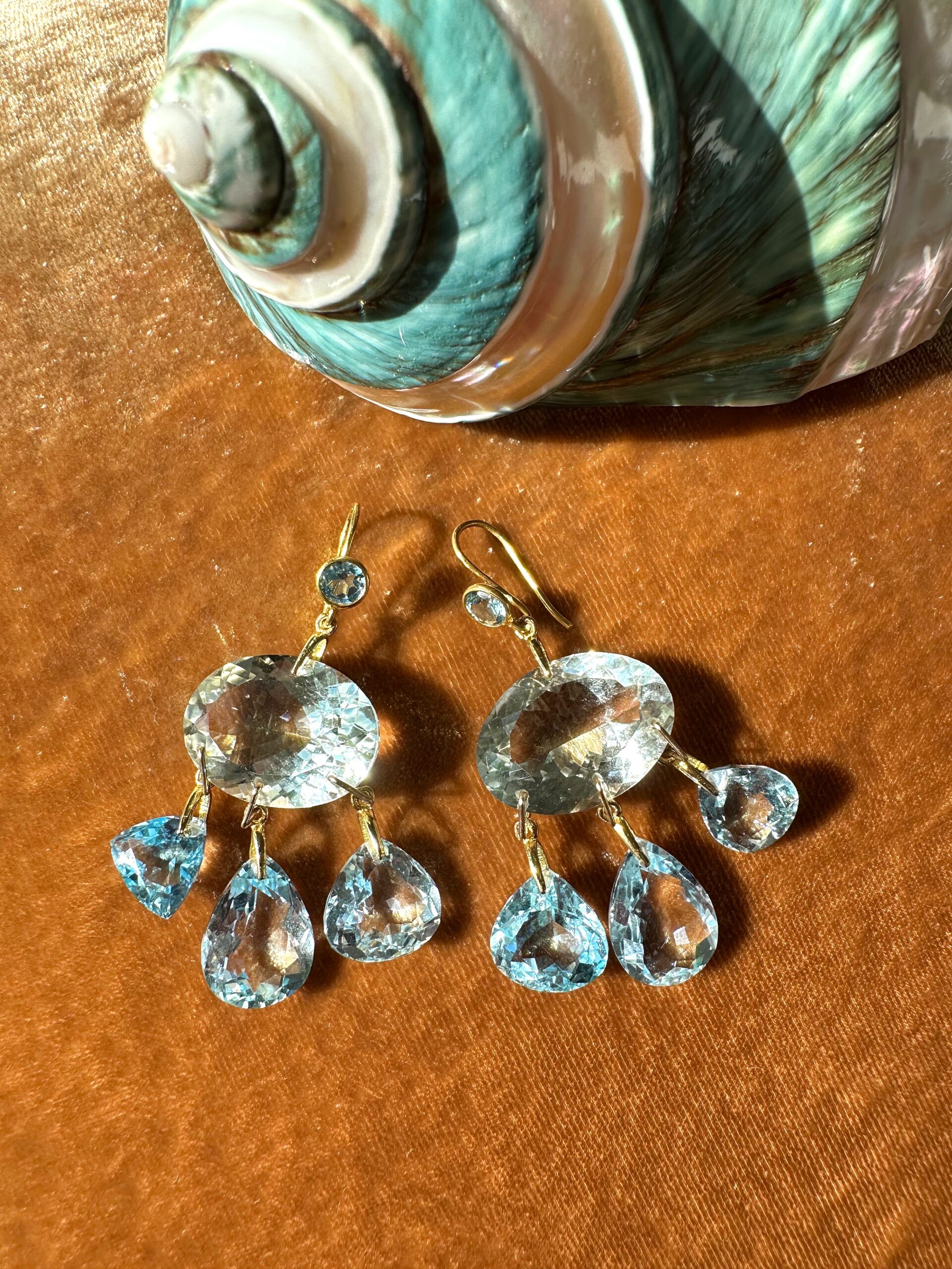 Prasiolite and Swiss blue topaz chandelier earrings - Image 5