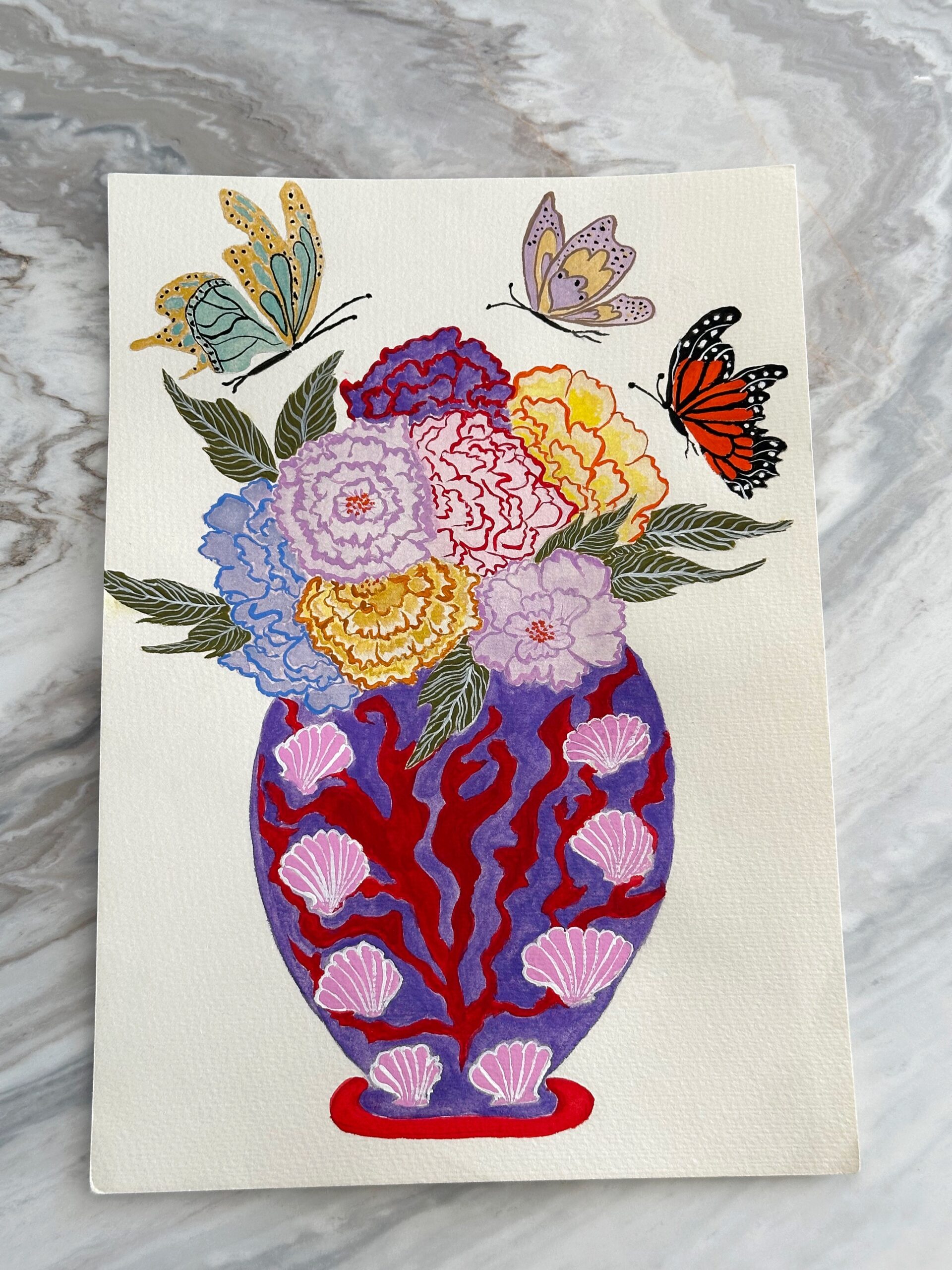 Red Coral and Pink Scallops Vase