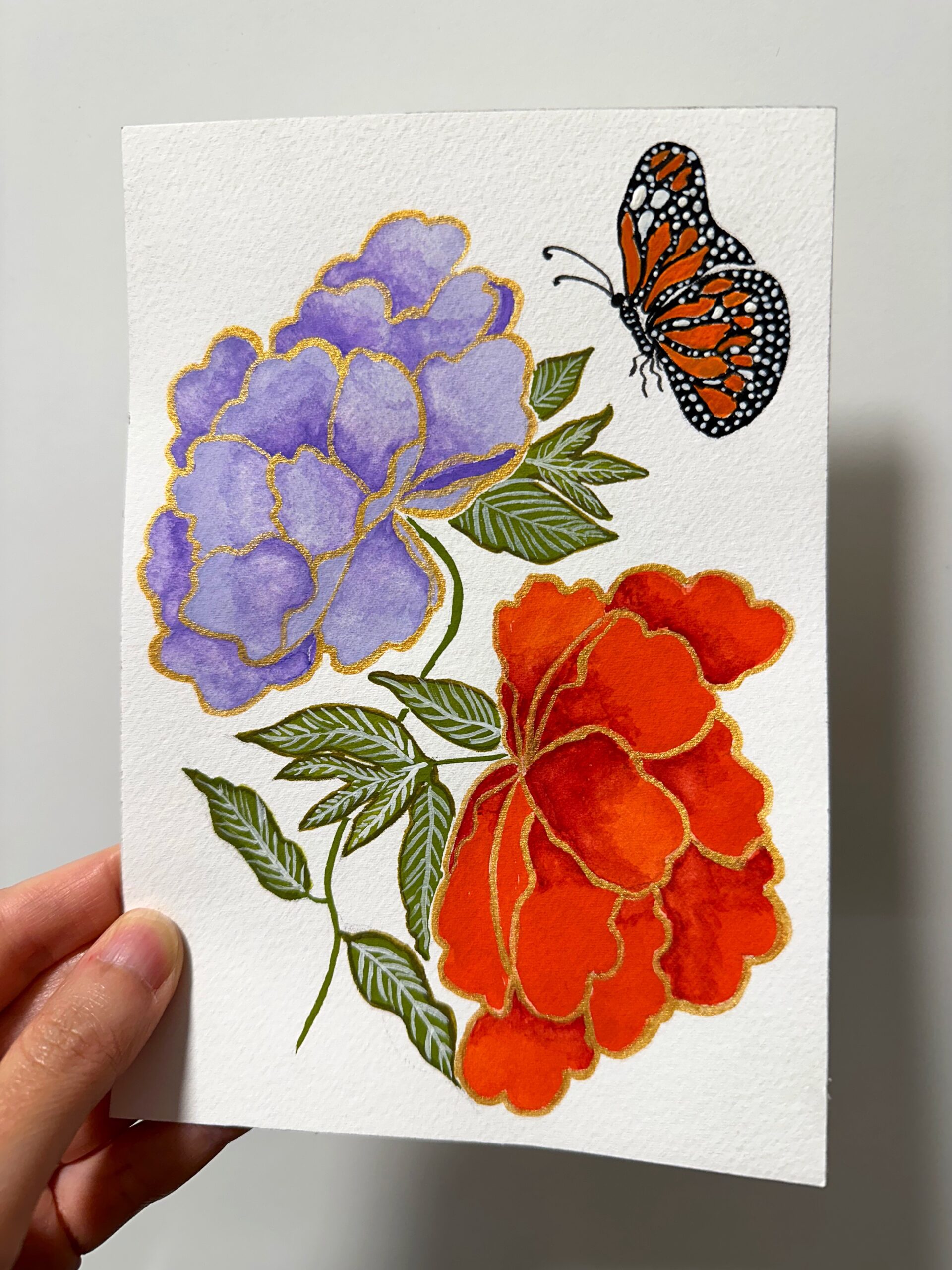 Periwinkle Purple and Red Peonies with a Monarch Butterfly - Image 3