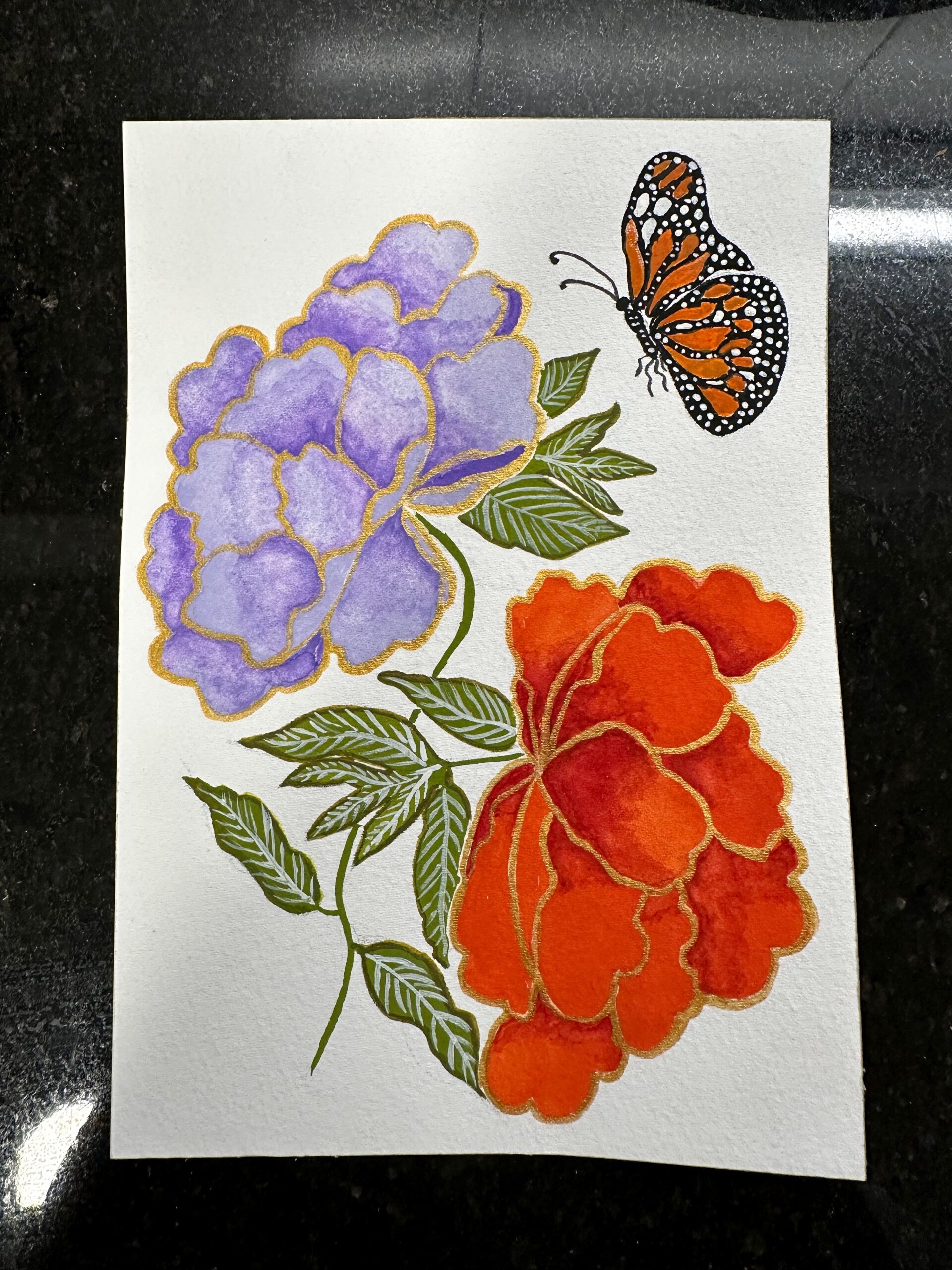 Periwinkle Purple and Red Peonies with a Monarch Butterfly - Image 4