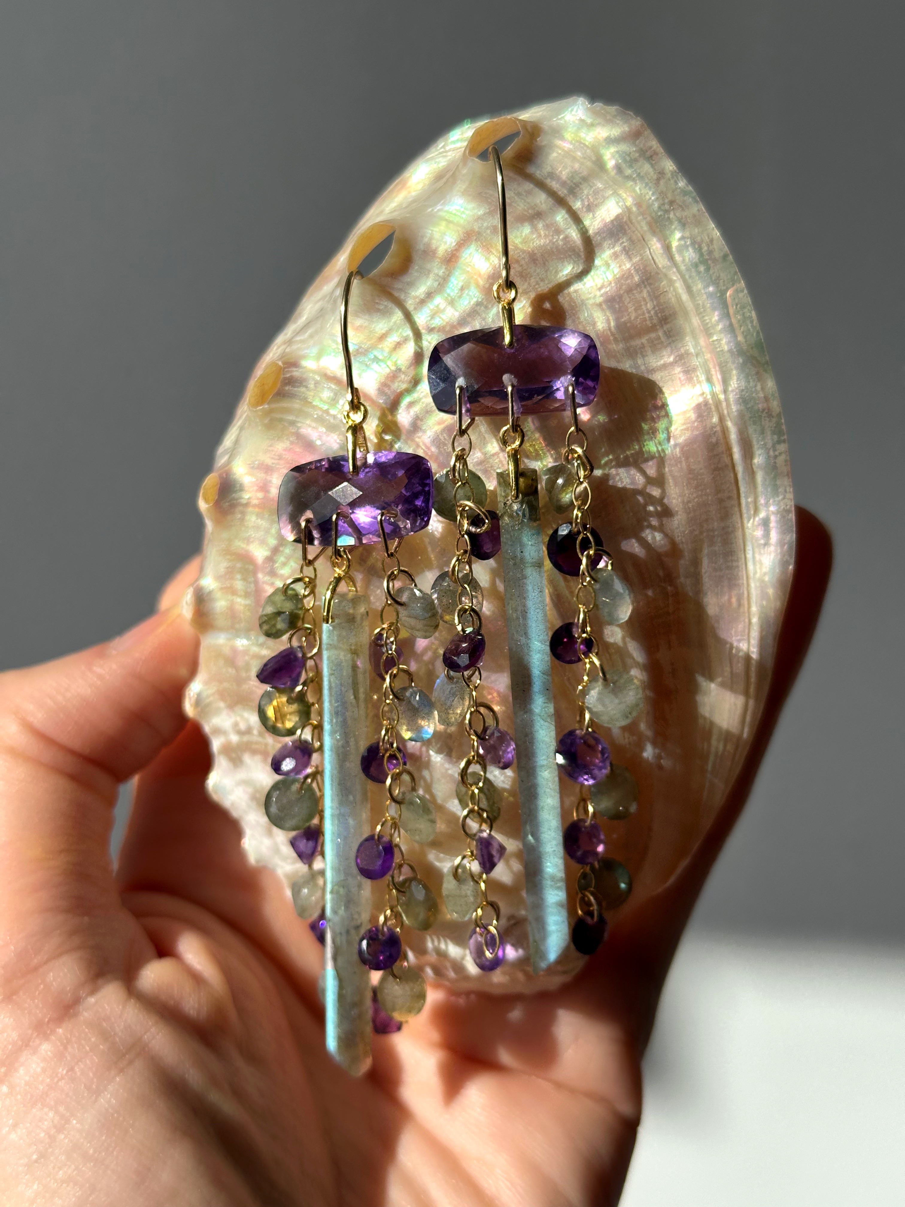 Amethyst and Labradorite Chandelier Earrings